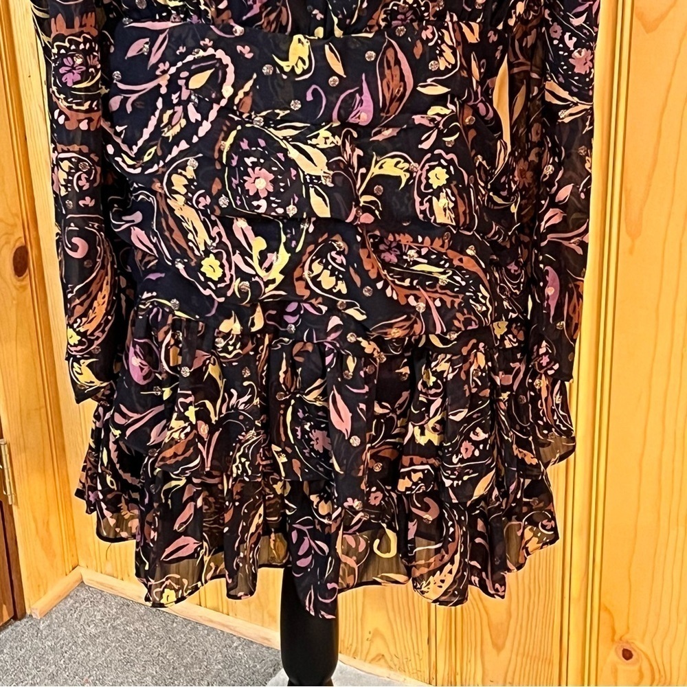 Aqua Metallic Dot Paisley Print Mini Dress Sz-XL - Picture 7 of 9
